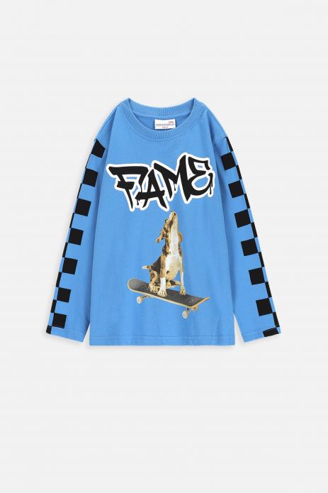 T-shirt with long sleeves blue with print of dog on skateboard 2