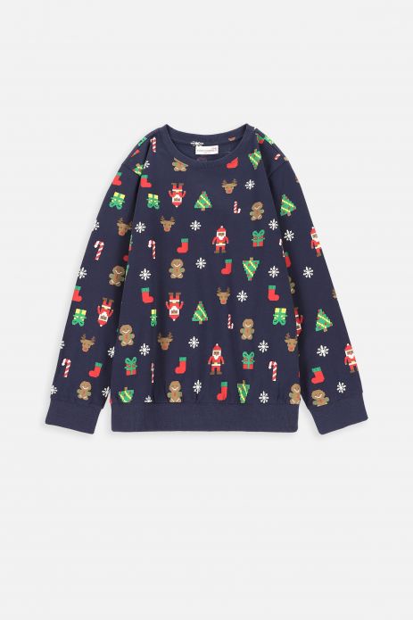 T-shirt with long sleeves navy blue with Christmas print