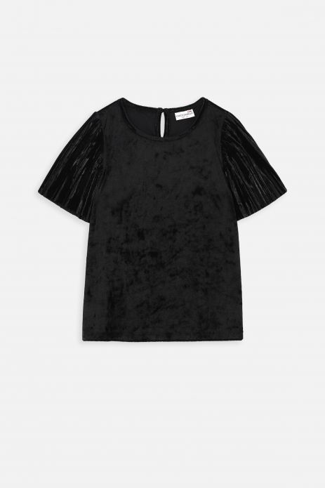 Blouse with short sleeves black smooth with decorative sleeves 2