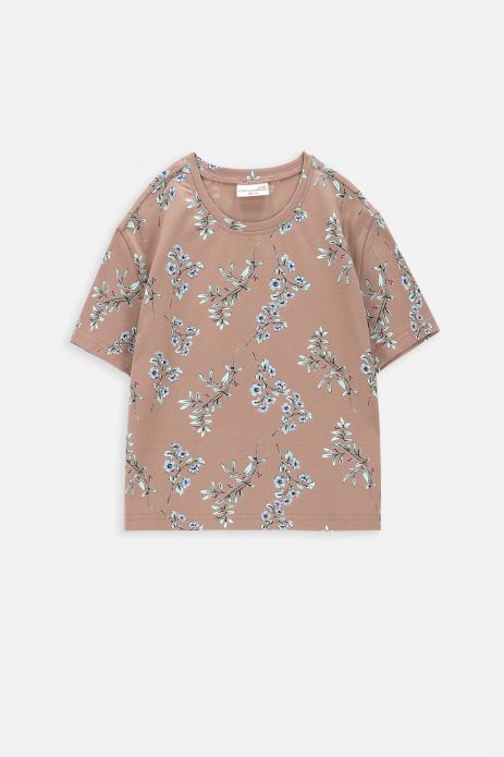 T-shirt with short sleeves brown with floral print