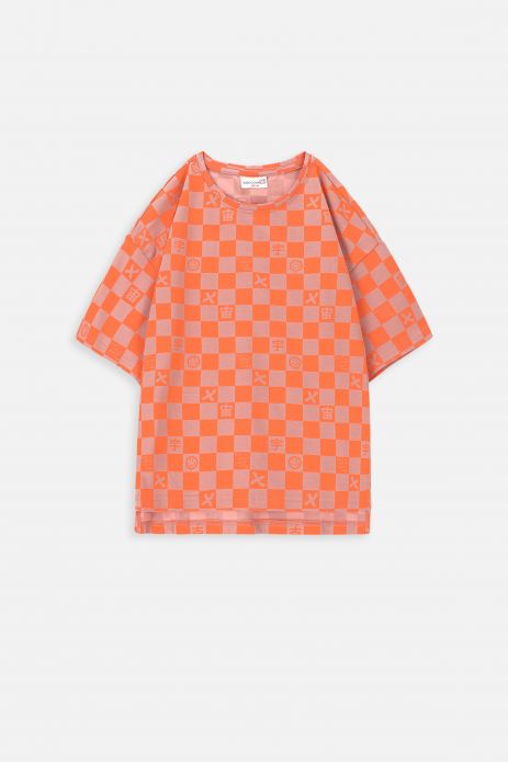 T-shirt with short sleeves powder pink with checkered print
