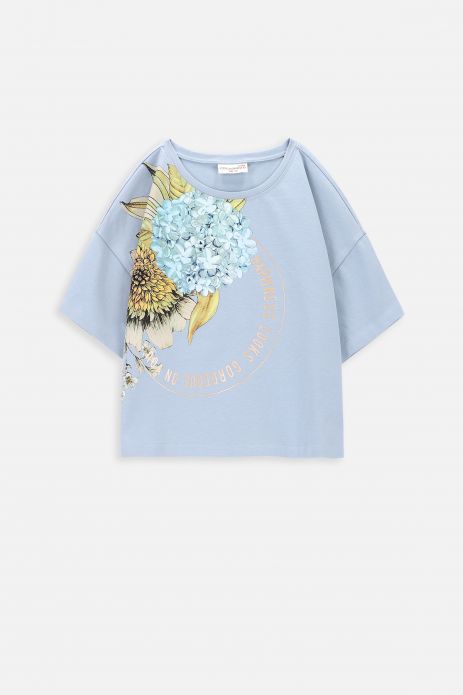 T-shirt with short sleeves sky blue with flowers print