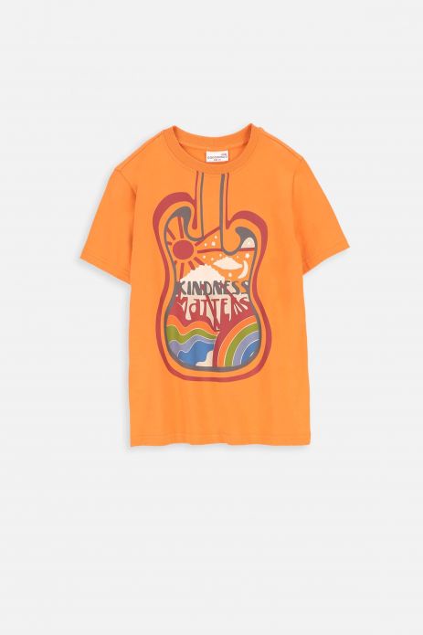 T-shirt with short sleeves orange with guitar print