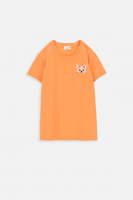 T-shirt with short sleeves orange with pocket and dog print