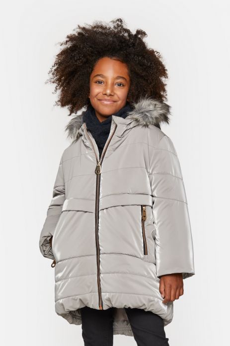 Winter jacket gray quilted with hood and pockets