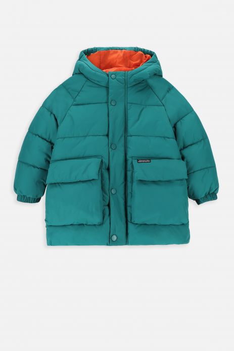 Winter jacket turquoise with hood and pockets 2