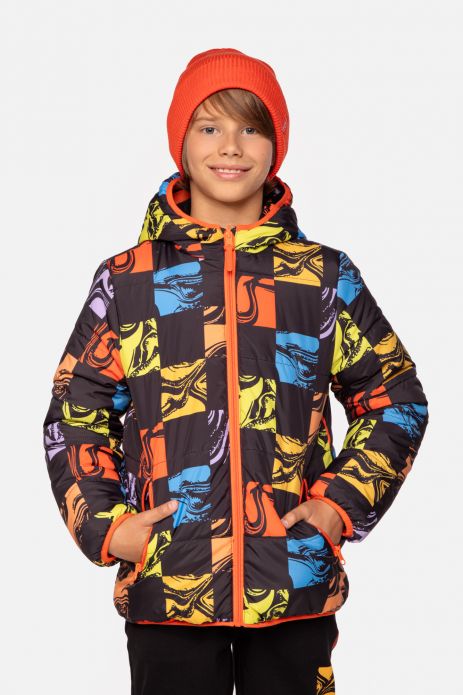 Double-sided jacket multicolored with hood and pockets