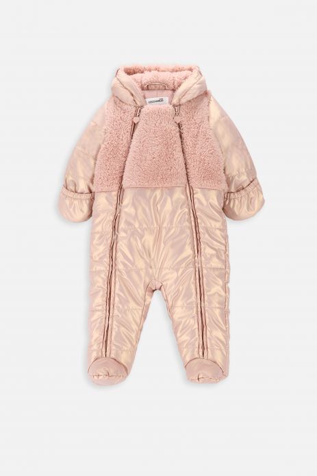 Winter suit powder pink with feet and hood