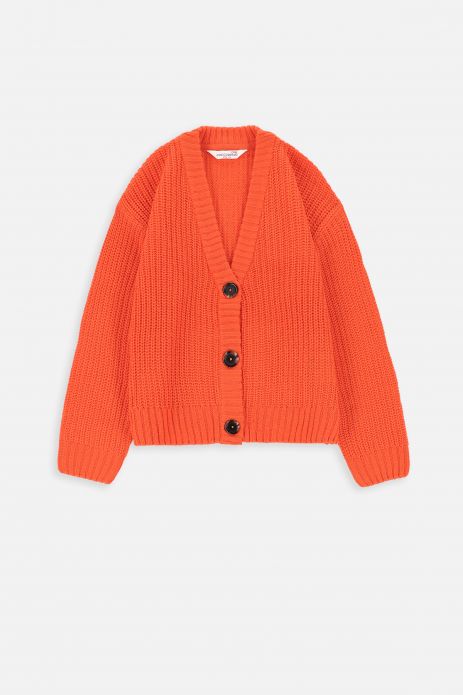 Zipped sweater orange ribbed with a v-neckline 2