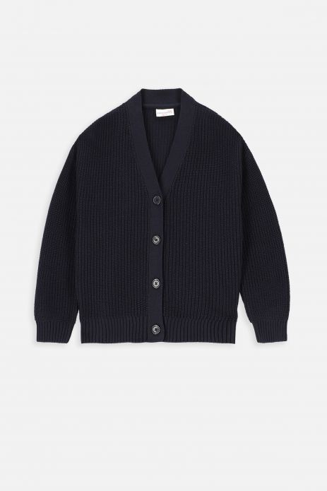 Zipped sweater navy blue with a v-neckline and dropped shoulder 2