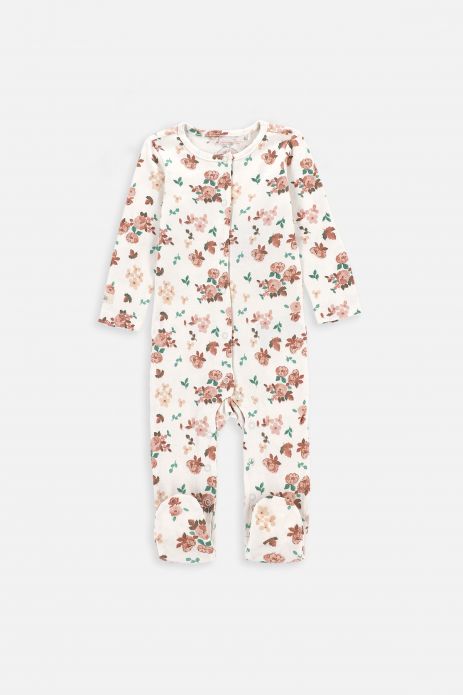 Rompers with feet ecru with floral motif 2