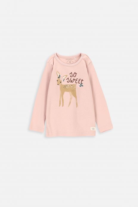 Cotton T-shirt pink with deer print