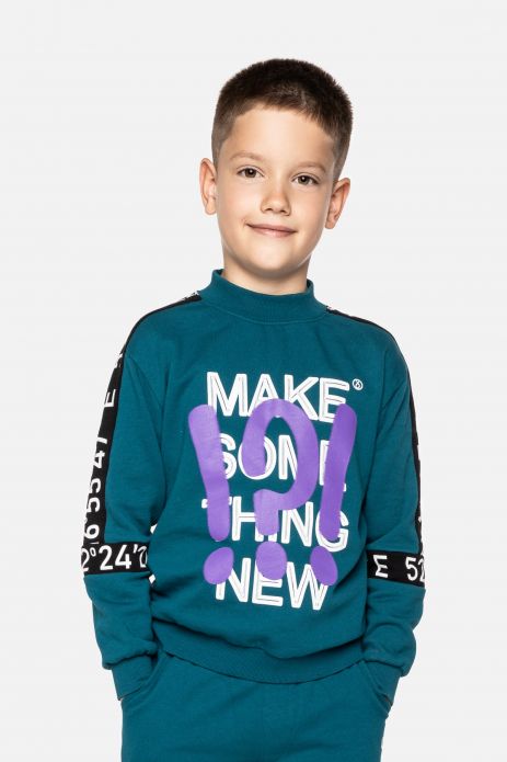 Boys' unzipped sweatshirt oversize with print and decorative ribbons