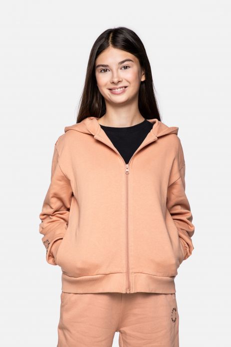 Girls' zipped sweatshirt tracksuit with hood and pockets