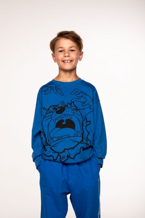 T-shirt with long sleeves LOONEY TUNES cobalt with print - Tasmanian Devil