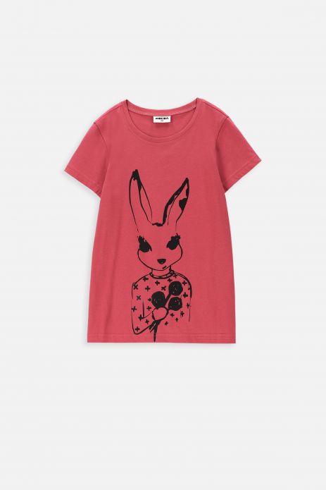 T-shirt with short sleeves red with romantic rabbit