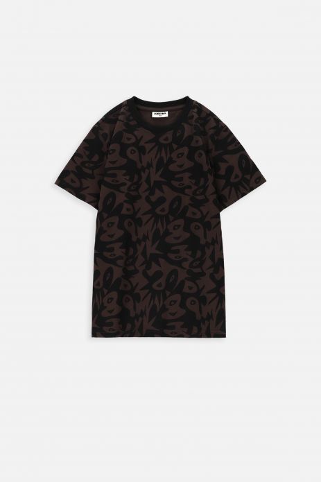 T-shirt with short sleeves brown with an abstract print all over 2