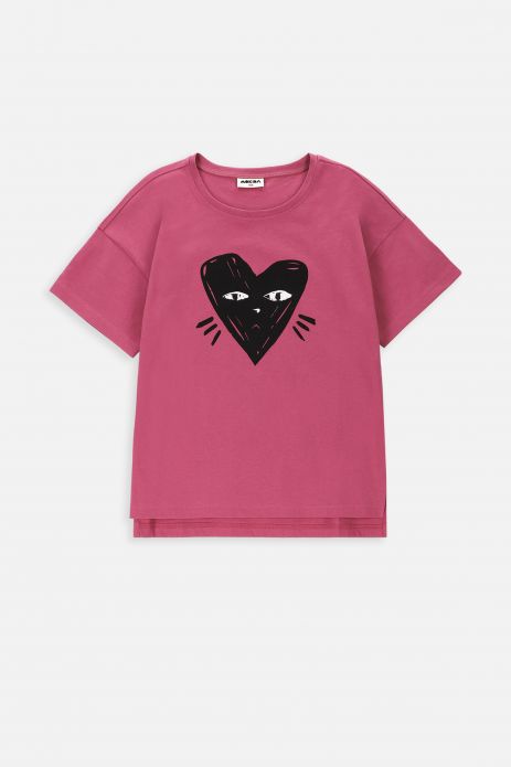T-shirt with short sleeves pink with heart-cat