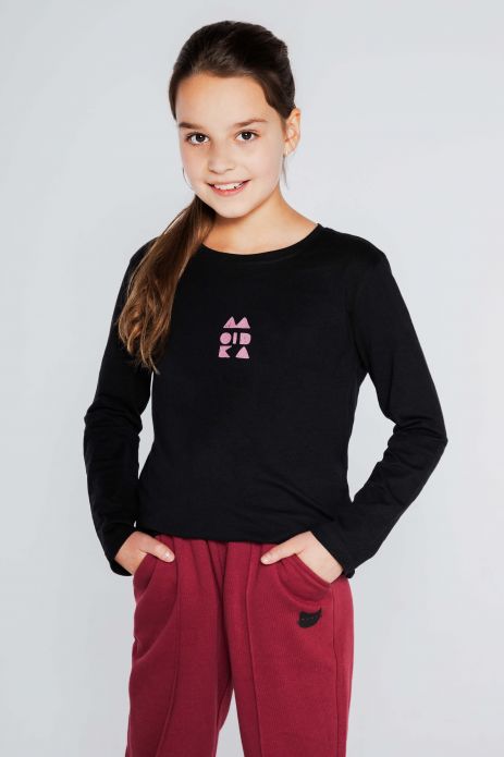 T-shirt with long sleeves 2 pack black with an inscription and pink with heart-cat