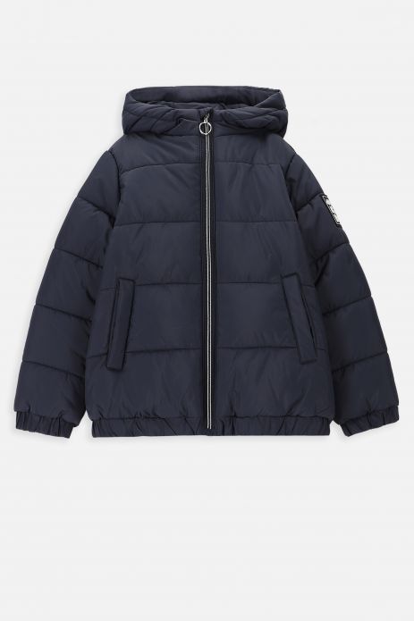 Transitional jacket with a hood UNISEX navy blue waterproof with quilting and insulation