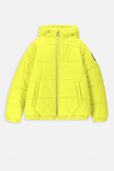Transitional jacket with a hood UNISEX lime waterproof with quilting and insulation