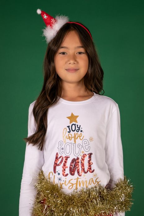 T-shirt with long sleeves white with Christmas print