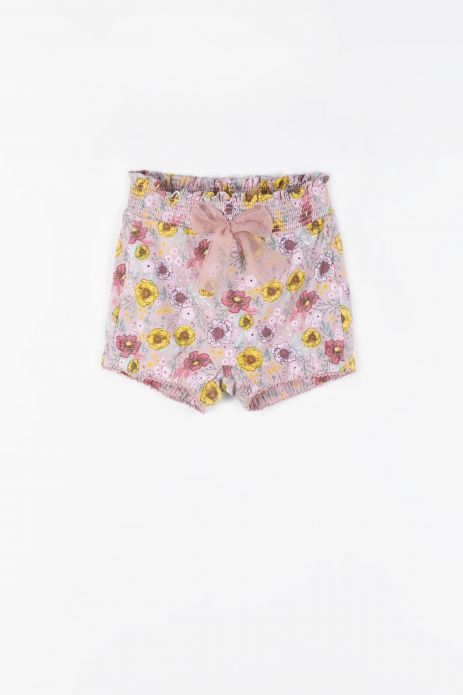 Shorts With flowers print and decorative binding