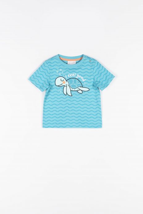 T-shirt blue, with a print with sea motifs