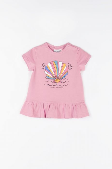 T-shirt With a frill and a colorful print