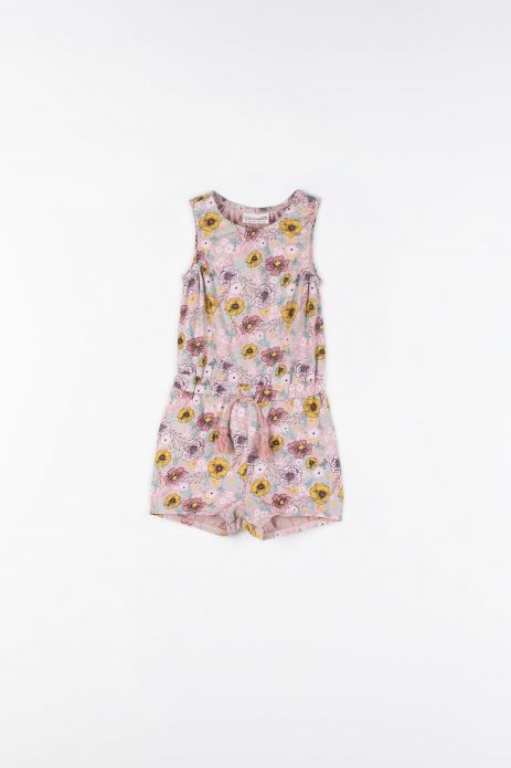 Overall with short legs With flowers print and a binding at the waist