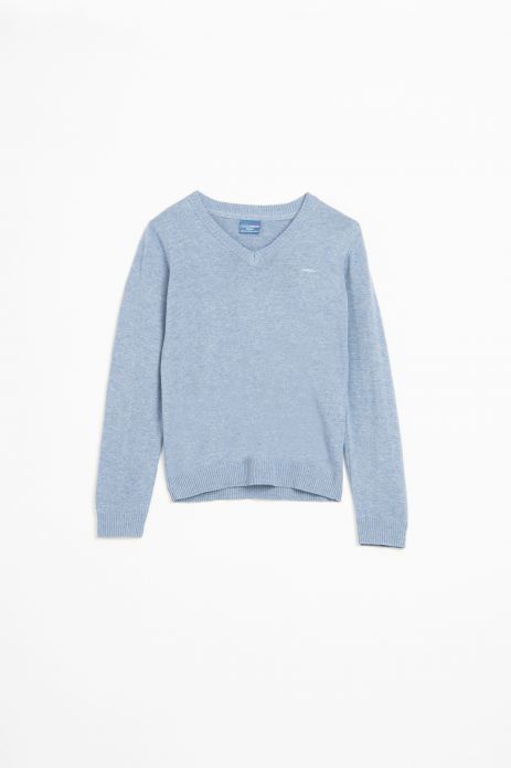 Knitted sweater blue, with V neckline