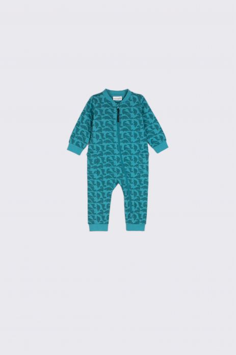 Rompers with long sleeves turquoise without feet with a print of dinosaurs 