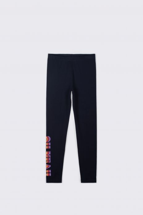 Long leggings navy blue with a colored inscription