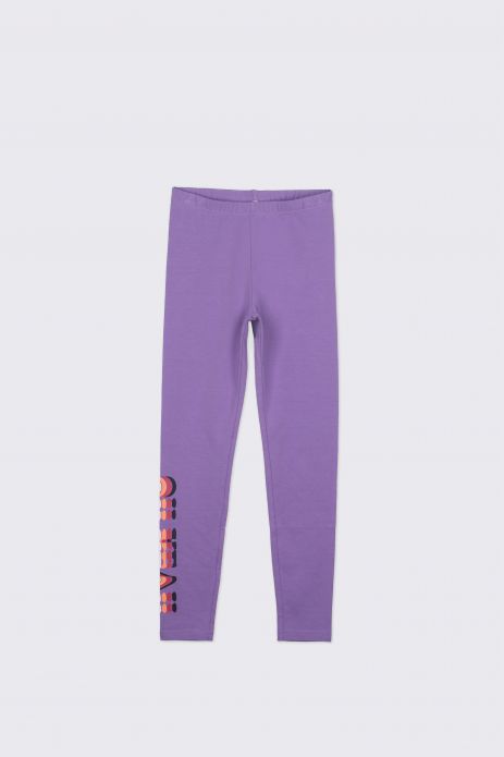 Long leggings purple with a colored inscription