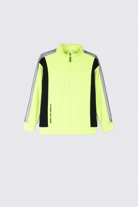 Sweatshirt lime green with detachable stand-up collar and stripes 2