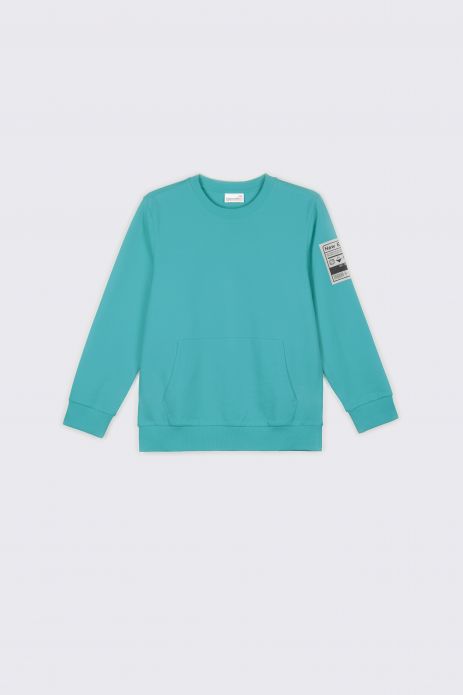 Sweatshirt turquoise with a pouch pocket 2