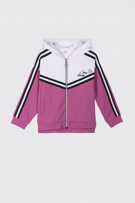Zipped sweatshirt multicolored with hood and stripes