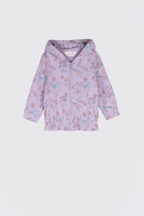 Zipped sweatshirt purple with hood with floral motif