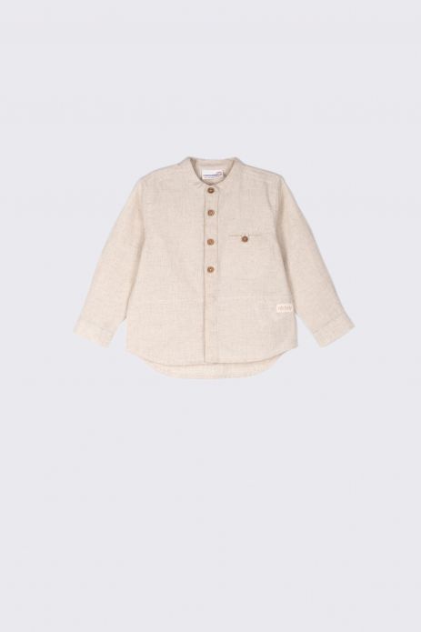 Shirt with long sleeves beige with a stand-up collar
