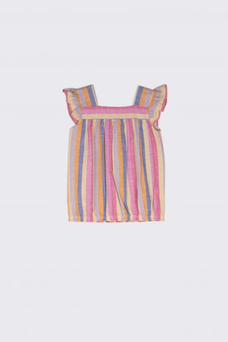 T-shirt with short sleeves multicolored striped with frills 2