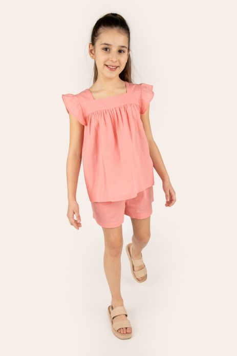 Blouse with short sleeves pink with frills
