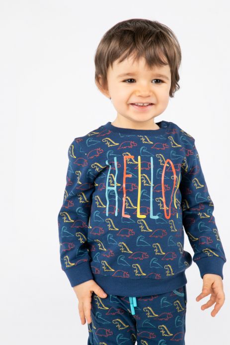 T-shirt with long sleeves multicolored with a print of dinosaurs 