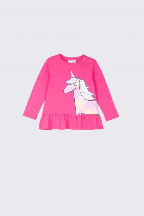 T-shirt with long sleeves pink with unicorn and frill