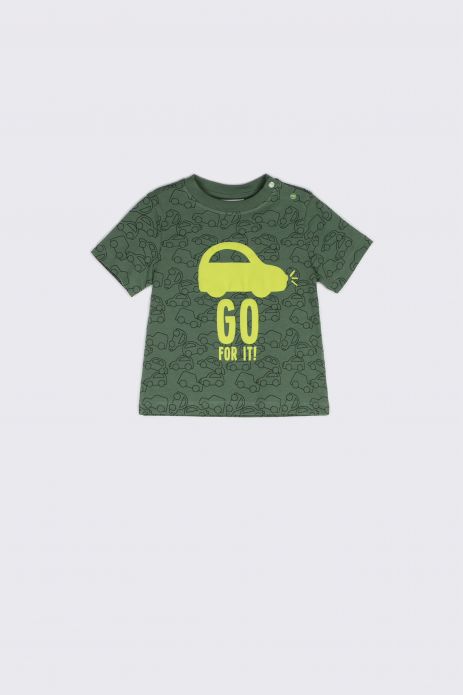 T-shirt with short sleeves khaki with car print