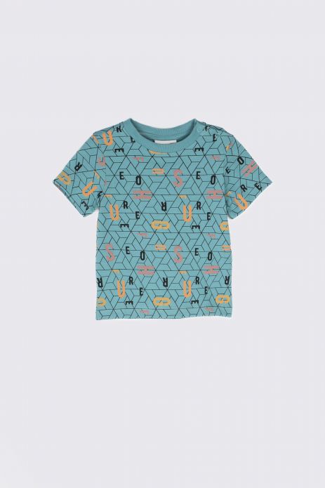 T-shirt with short sleeves turquoise with abstract print