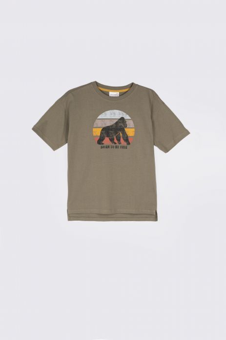 T-shirt with short sleeves khaki with gorilla print 2