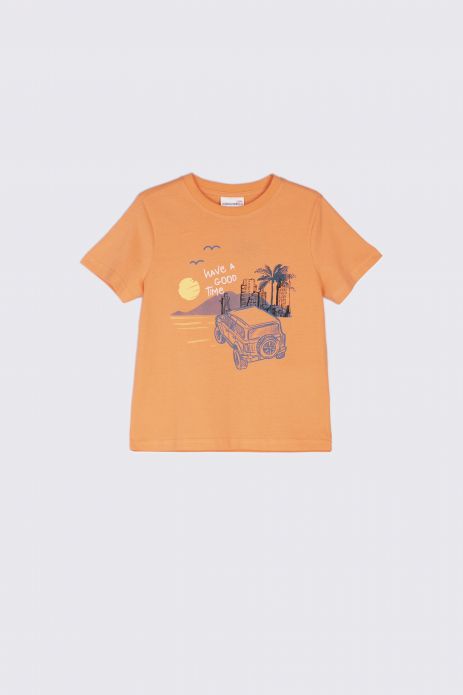 T-shirt with short sleeves orange with colorful print