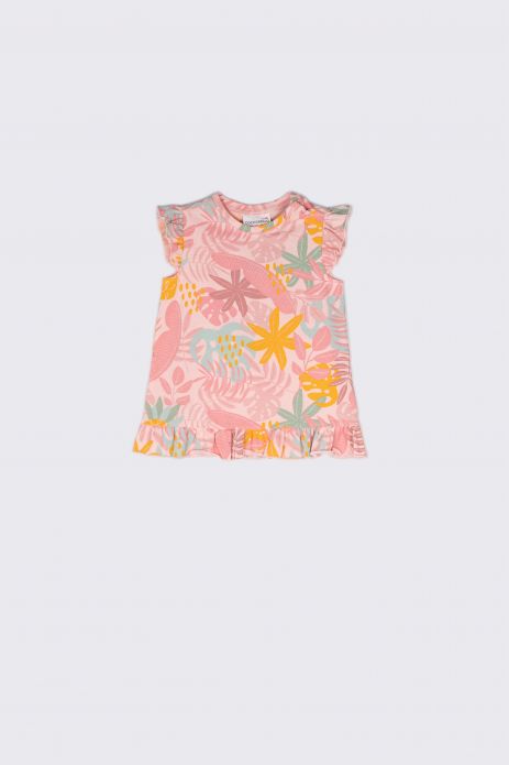 T-shirt with short sleeves multicolored with a tropical motif