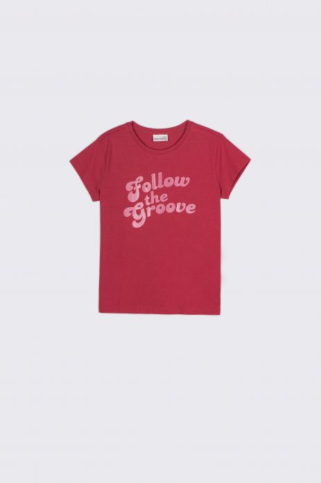 T-shirt with short sleeves burgundy with print