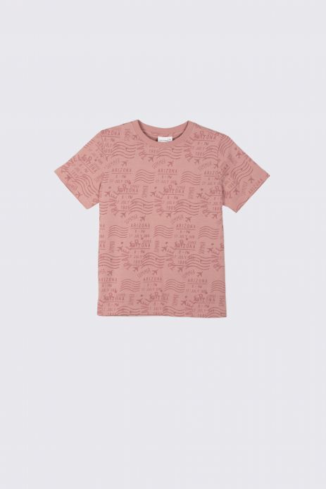 T-shirt with short sleeves burgundy with print